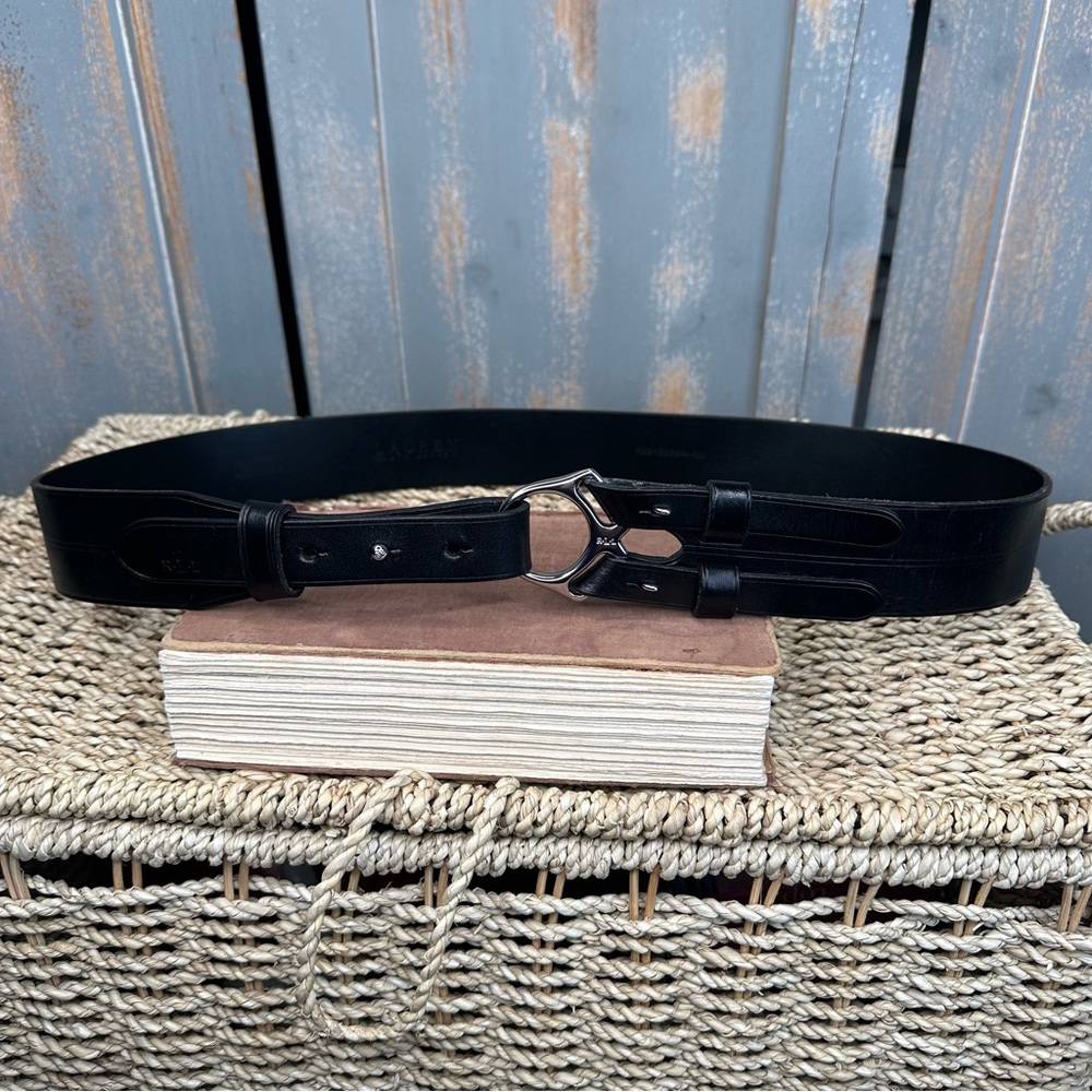 Lauren Ralph Lauren Equestrian Tri-Strap O-Ring Leather Belt Black Sz XL NWOT